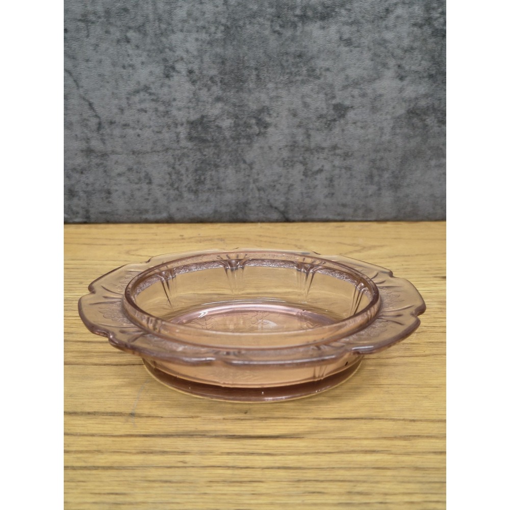 Vtg Jeannette Glass Cherry Blossom Pink Depression Butter Bottom Trinket
